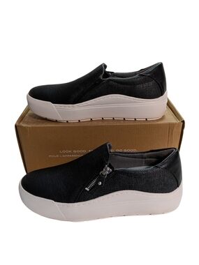 Dr Scholls Time Off Now Womens 8 M Black Platform Slip On Zip Sneakers